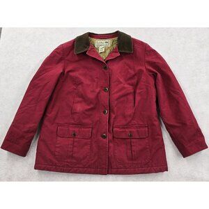 LL Bean Chore Jacket Size Large P Red Canvas Barn Field Coat Corduroy Thinsulate